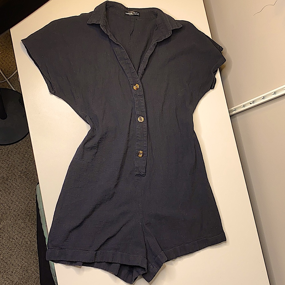 Shein black button up industrial romper